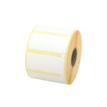 Hvid termoetiket med sensorhul aftagelig lim 55x25 mm.
