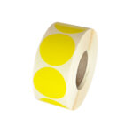 Gul papiretiket med aftagelig lim Ø37 mm. (37x23 mm.) rulle med 1.000 stk.