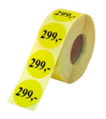 Gul pris/rabatetiket med valgfri pris - min. 3 stk. med permanent lim Ø37 mm.