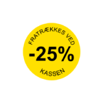 Gul rabatetiket -25% med aftagelig lim Ø37 mm.