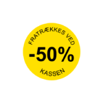 Gul rabatetiket -50% med aftagelig lim Ø37 mm. rulle med 1.000 stk.