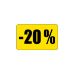 Gul rabatetiket -20% - 37x23 mm.