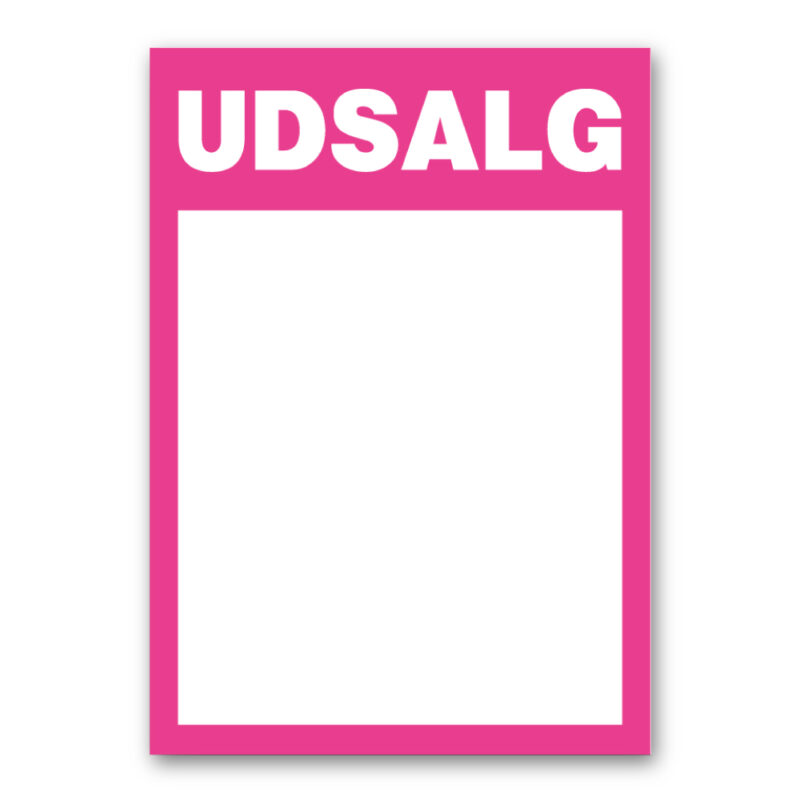 Pink UDSALG skilt A4 - Karton 320 g - 210x297 mm. kasse med 100 ark.