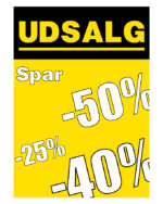 Gadeplakat med "UDSALG" i gul/sort 50x70 cm.