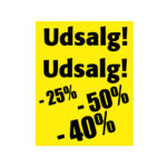 Gadeskilt udsalg, gul og sort med rabatsatser 50x70 cm.