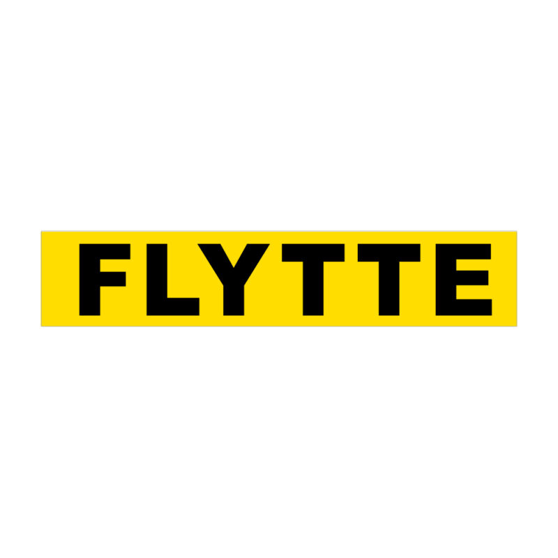 Kombinationsskilt "FLYTTE" vinylstreamers - 70x16 cm.