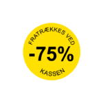 Gul rabatetiket -75% med aftagelig lim Ø37 mm.