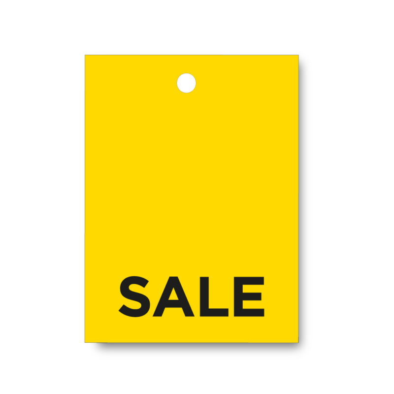 Gul SALE hængemærke i karton 45x66 mm. kasse med 1.600 stk.