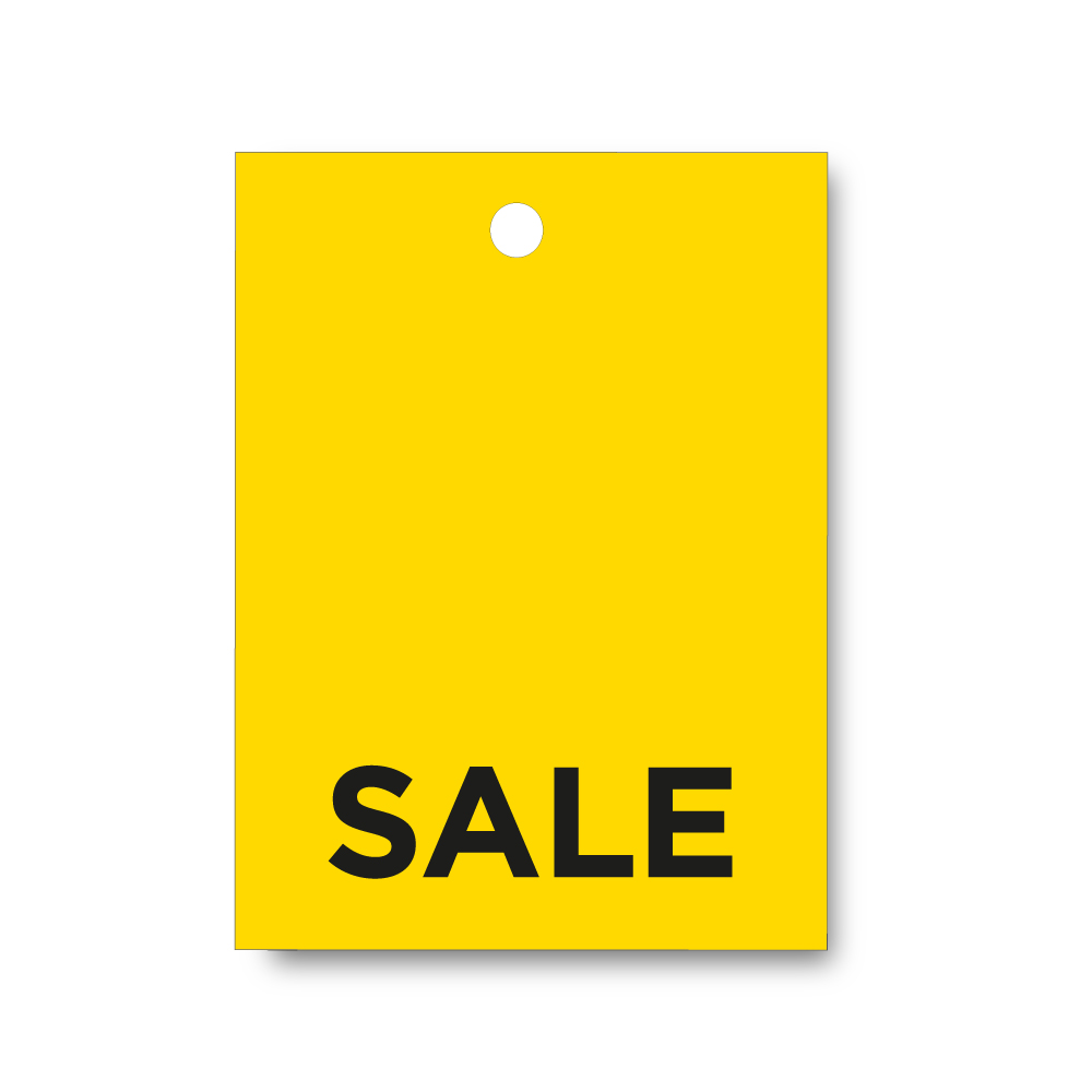 Gul SALE hængemærke i karton 45x66 mm. kasse med 1.600 stk.