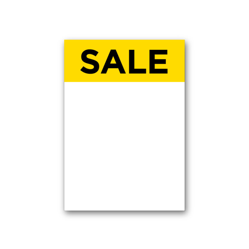Gul SALE skilt A6 - Karton 300 g - 105x148 mm. kasse med 100 ark.