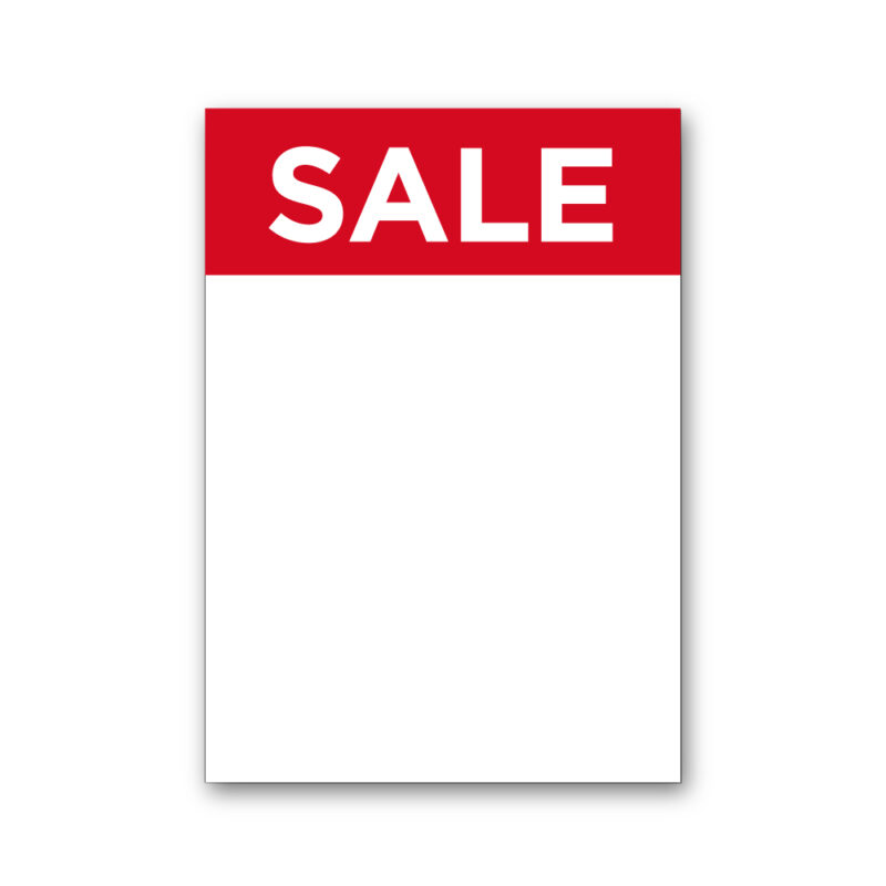 Rød SALE skilt A4 - Karton 300 g - 210x297 mm. kasse med 100 ark.