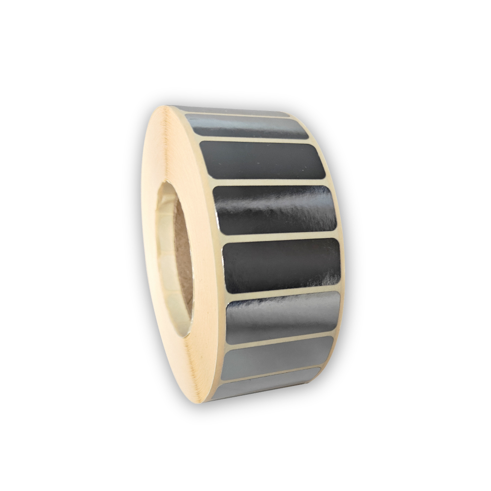 Sølv etiket 30 x 12 mm - rulle med 2.500 stk.