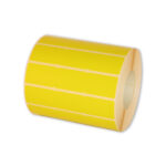 Gul 3-banet sko-thermo etiket 105x23mm - rulle med 1.500 stk.